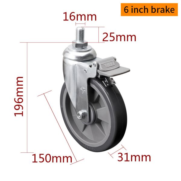 150mm Industrial Caster Wheels 6 Inch 130kg Threaded TPU Caster