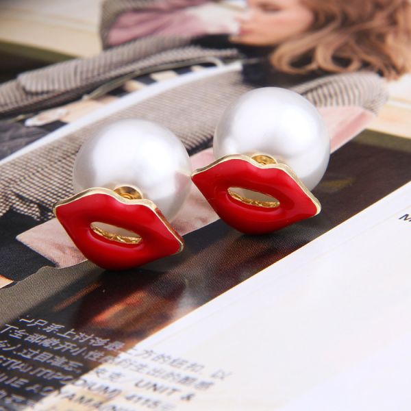 Sexy lips pearl earrings small jewelry