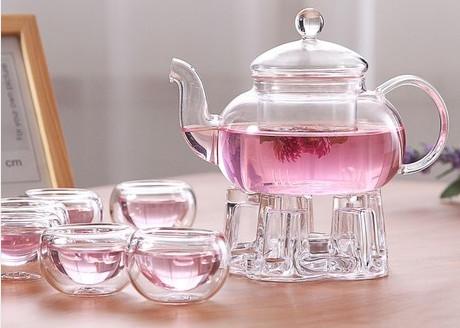 Safe borosilicate Glass Tea Infuser Set Tea Warmer / Double Wall Teacups