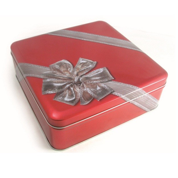Printing Ribbon Flower Pattern Square Tin Box Cans / Sweety Cookie Matel Tin Packaging Box For Candy / Chocolate