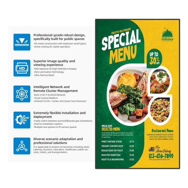43 50 Inch Wall Mounted LCD Digital Signage Display Digital Menu Board