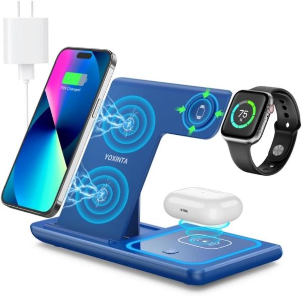 Estação de carregamento sem fio para iPhone e Apple Watch Carregador rápido para AirPods Pro 3 2