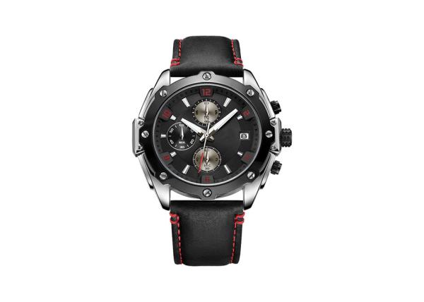 Leather Strap Alloy Quartz Wrist Watch , Nickel Free 50mm Case Watches