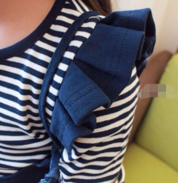 2016 Fashion Girl Colorful Kid's Dress long sleeve Blue and White Stripe Dancing DressT023