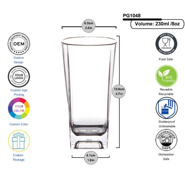 Square PS Plastic Drinking Glass For Water And Juice 230ml