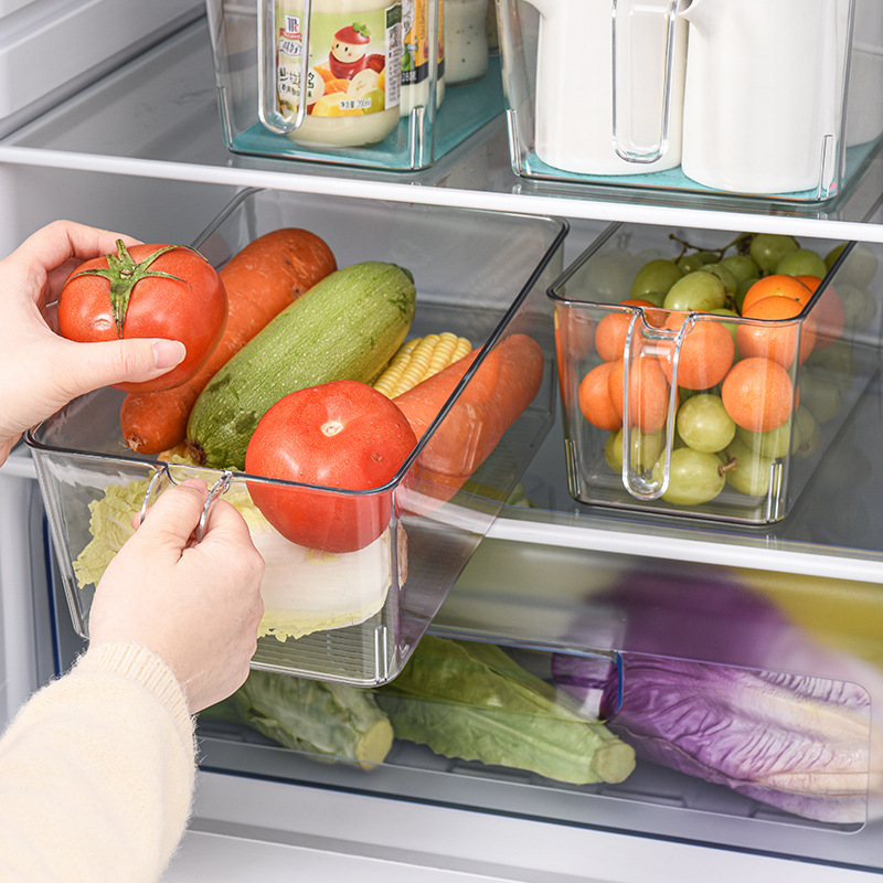 Refrigerator Storage Box PET Large Food Storage Box Transparent Rectangular Refrigerator Storage Box with Handle