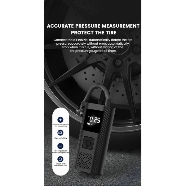 YANTU AM34 Mini Cordless Portable Digital Tire Inflator 12L / min Air Flow 80dB Noise
