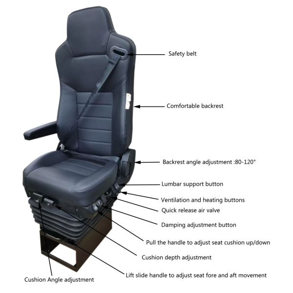 Ventilation Heating Comfortable Air Suspension Seat For Truck Bus Driver