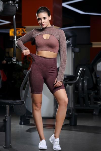 Ladies' Jacquard Crop Top Seamless Breathable For Gym To Street
