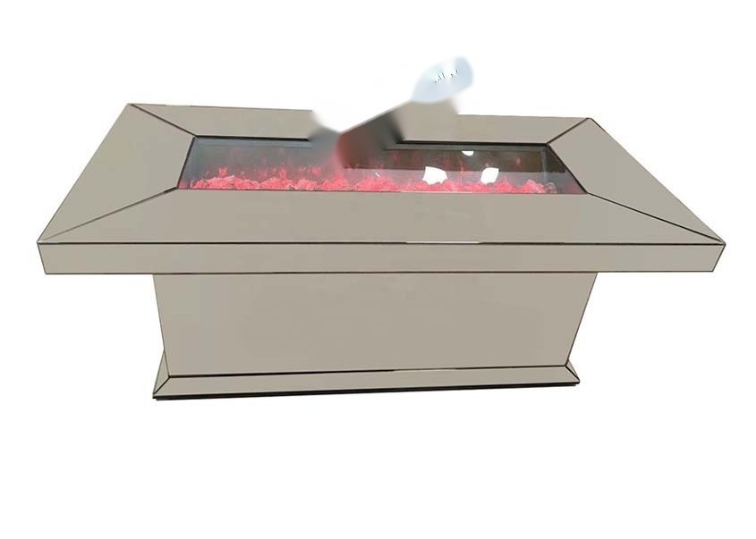 JSF849 Silver Mirror Finish Fireplace Coffee Table with Integrated Electric Firebox and Multifunctional Furniture