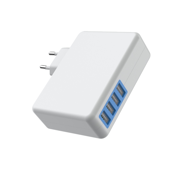 4 Port ErP 5V4.8A European USB Travel Charger Fireproof PC