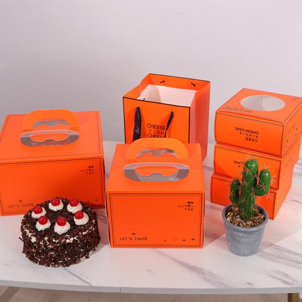 Boîte à gâteaux de fromage Boîte à gâteaux 6 8 Boîtes à gâteaux carrées Orange Sacs cadeaux PVC Affichage de fenêtre Impression de logo personnalisé