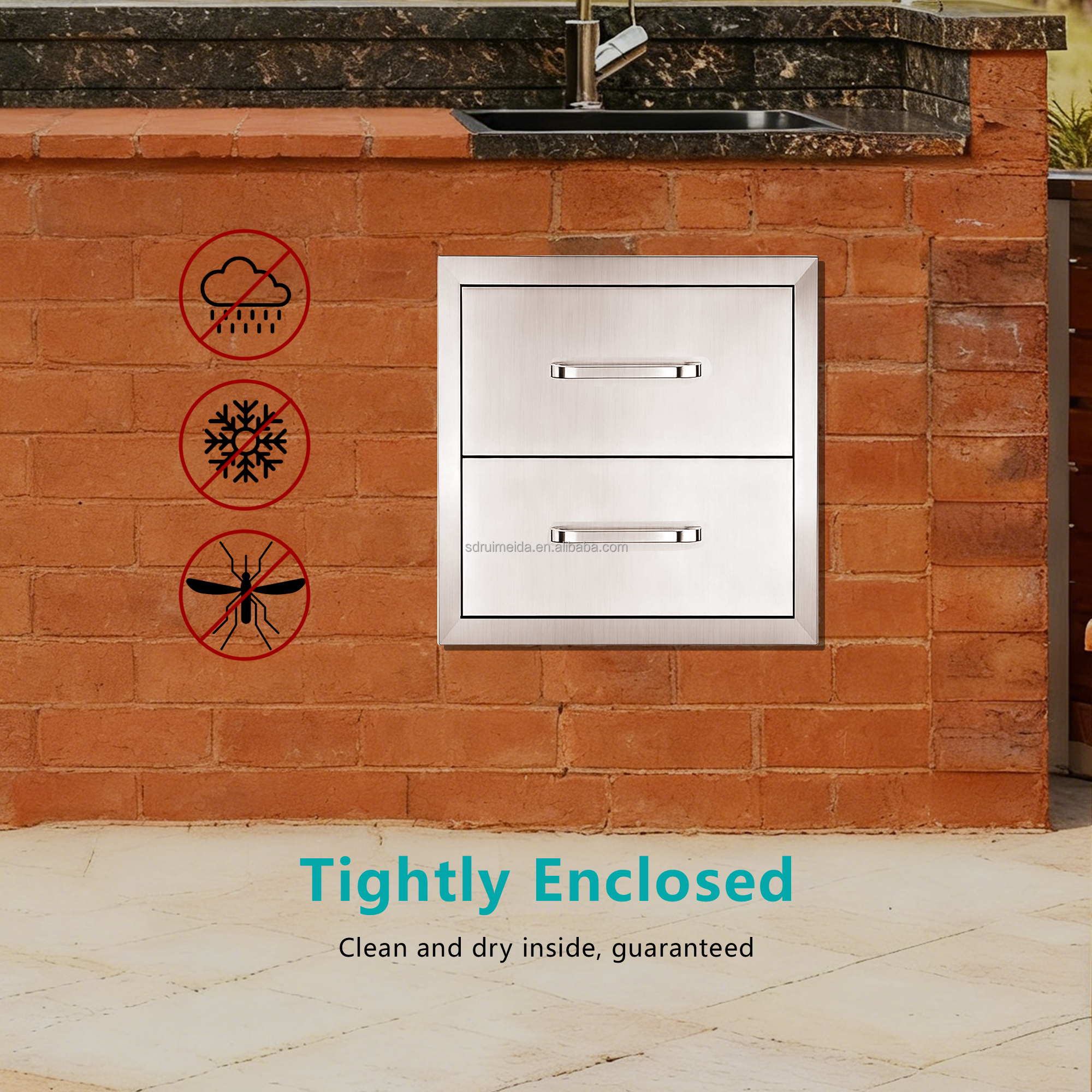 Dustproof Windproof Corrosion Resistant Stainless Steel Outdoor Kitchen Drawer with Smooth Slide Rails