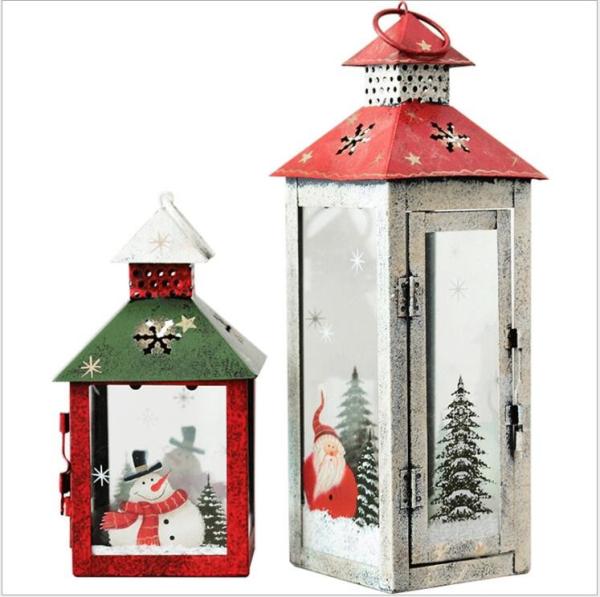 European Vintage Iron Art Home Courtyard Santa Claus Snowman Christmas lantern Candle Holder Decoration
