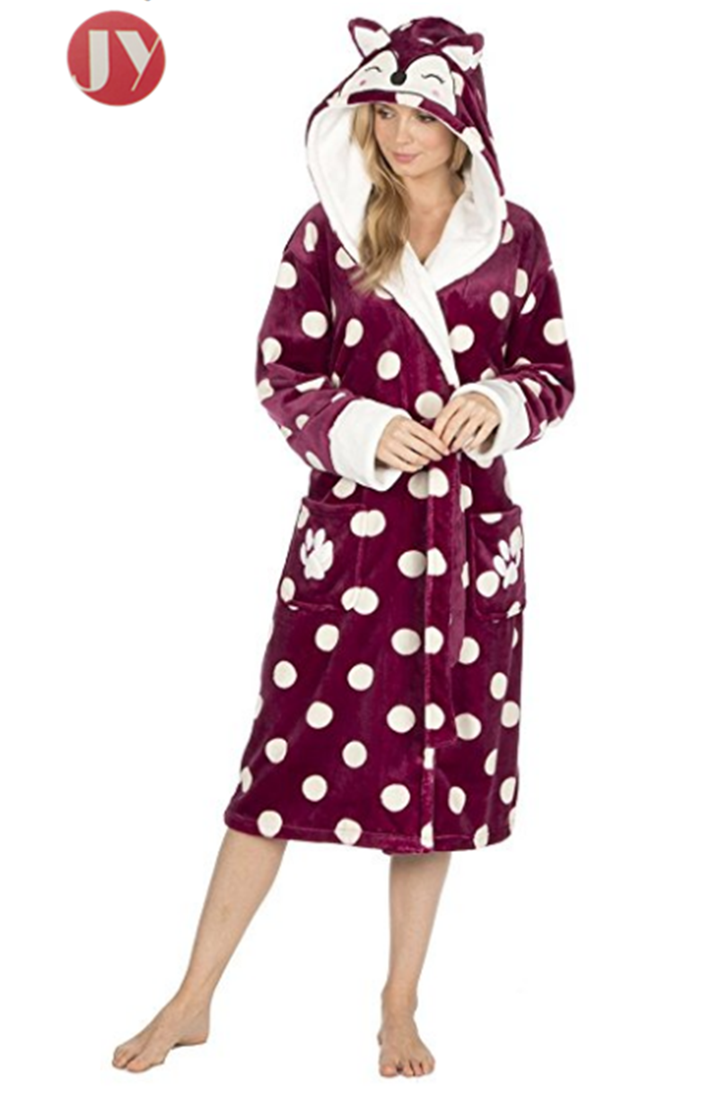 Funny Design Animal Hooded Bathrobe Fluffy For Girls Cartoon Character Embroidery