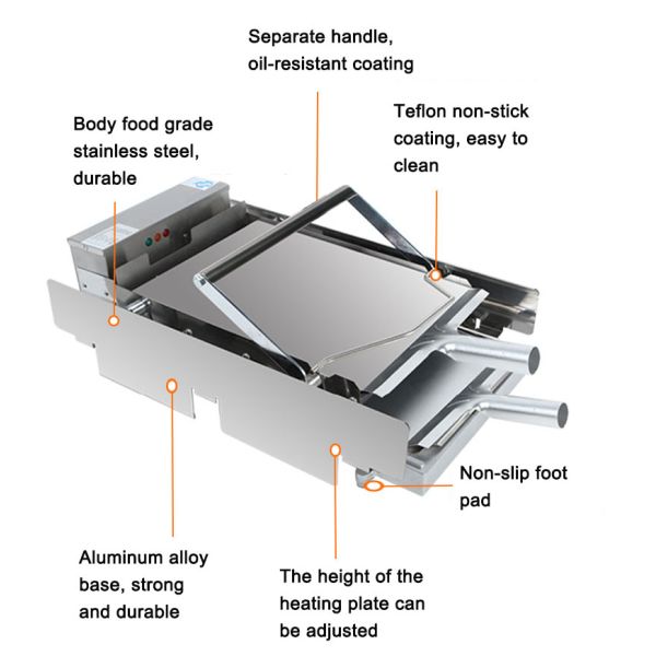 22 кг. Мощность 2 слоя. Тостер для гамбургерных булочек с нагревательной плитой. Размер 440*320 мм.
