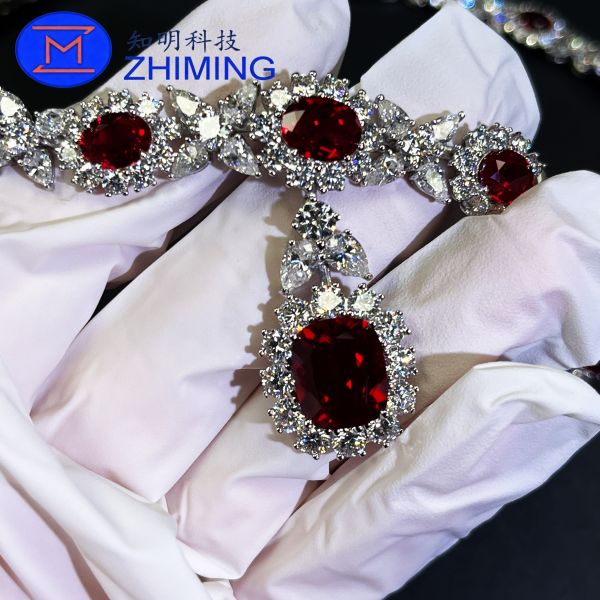 Lab-Created Pigeon Blood Red Sapphire Necklace – Customizable Sizes, Exquisite Cut