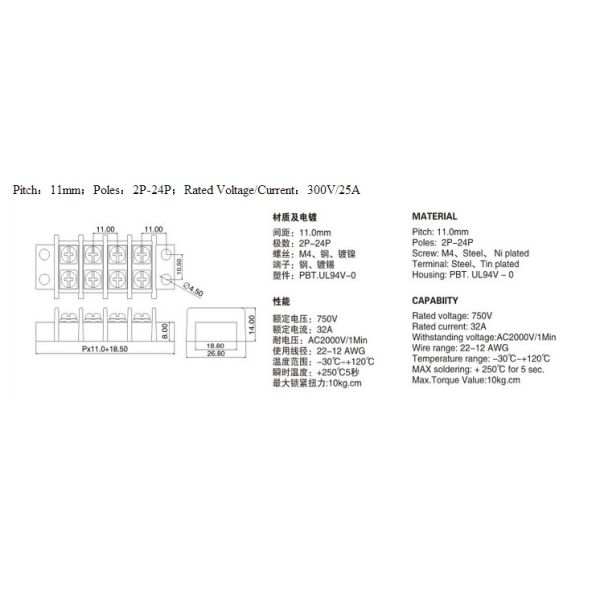 2 сырцовых 11,0 сооружают материал соединителя ПБТ блока барьера 2п-24п терминальный новый