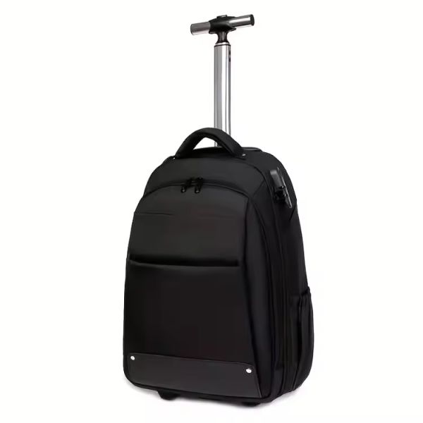 Customized Logo Men's Travel Trolley Backpack with Wheels and Anti-Theft Protection