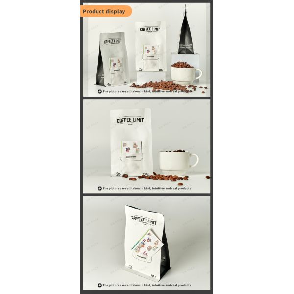 Matt Surface Flat Bottom Bag With Zipper Moisture Proof For Coffee Beans