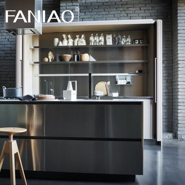 Кухонный шкаф Поставщик Модульный роскошный дизайн Современная мебель из нержавеющего дерева Кухонный шкаф