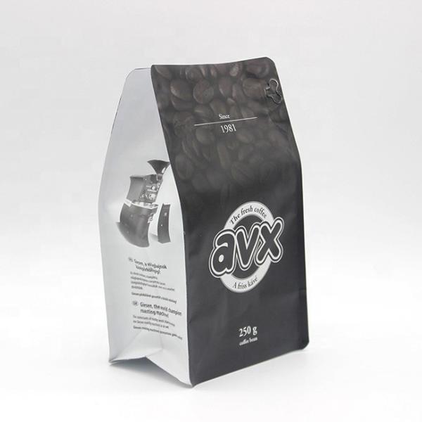 Sacos de café pretos Folha de alumínio personalizada Saco de bolso de fundo plano para embalagem de café Zipper
