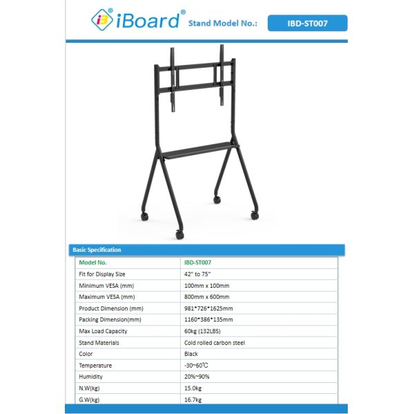 New Arrive Interactive Whiteboard Stand Movable 42 To 75 Inch TV Monitor Lifting Mobile Stand Max Bearing 60KGS Powerfull Wheels Easy Move For Interactive Whiteboard Mobile Stand
