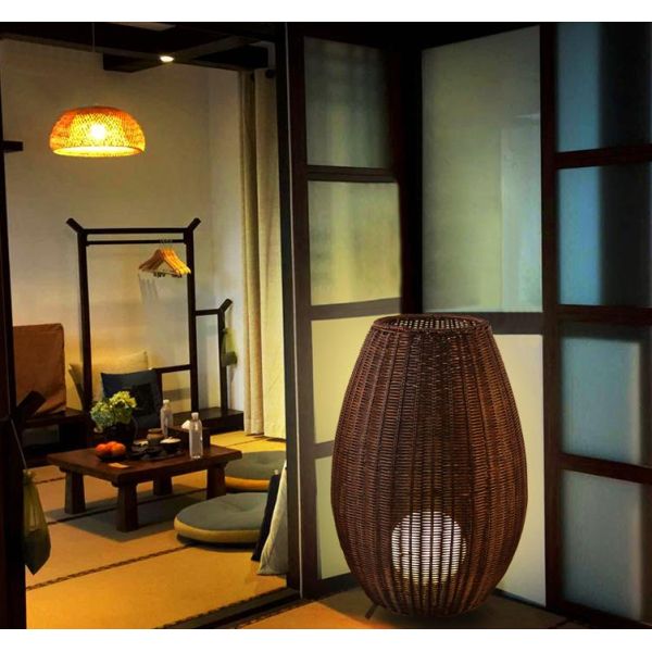 Customized Luxurious Rattan Floor Lamp , Indoor Creative Wicker Floor Light