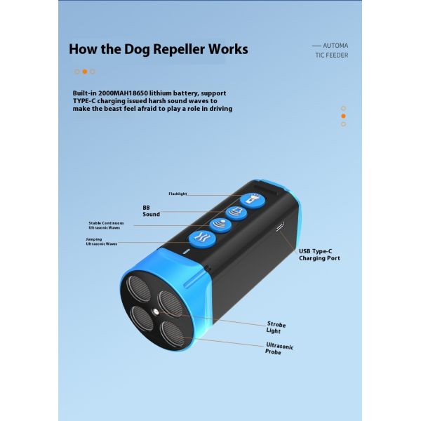 4 Ultrasonic Wave Heads High-Power Dog Training Belt Flashing Light Waterproof IP67 Rechargeable Battery 20+ Hours Bark Control