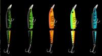 5 cores 11CM/9.20g 6# Ganchos 3D Olhos isca de plástico camada de natação completa Multi articulado isca de pesca