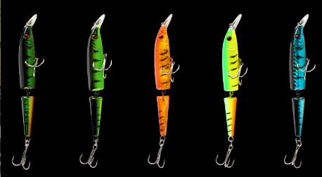 5 cores 11CM/9.20g 6# Ganchos 3D Olhos isca de plástico camada de natação completa Multi articulado isca de pesca