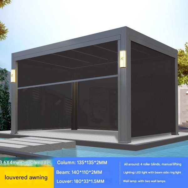 Outdoor Courtyard Four Corner Pavilion with Electric Louver Turning and Aluminium Alloy Frame