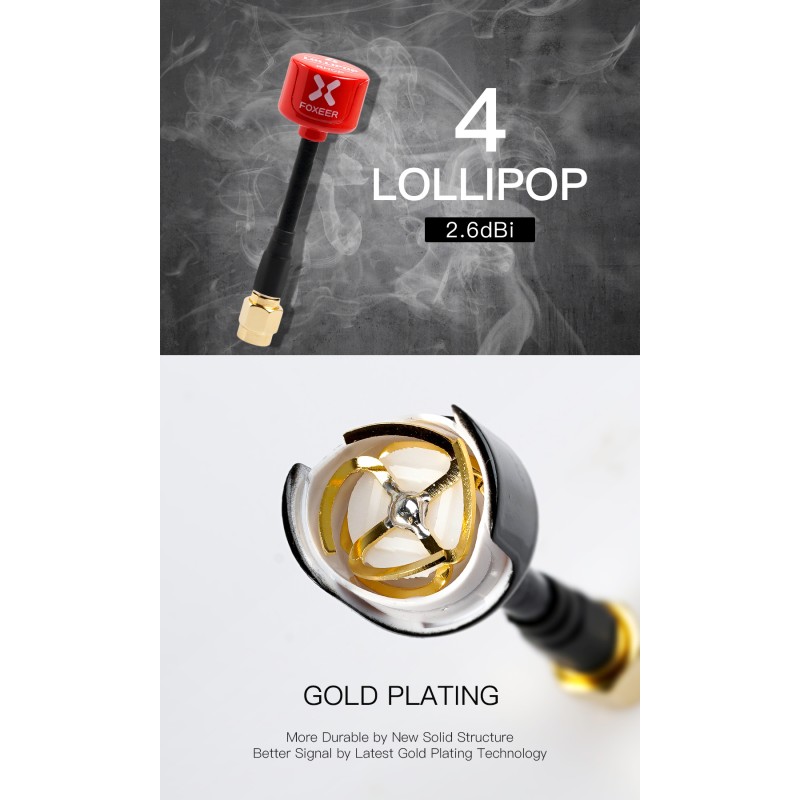 Foxeer Antenna Lollipop 4 V4 FPV 5.8G 2.6Dbi Stubby RHCP SMA RPSMA UFL Straight/Angle MMCX 7.2g For RC Racing Drone