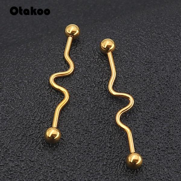 Industrial Seismic Wave 14g Barbell Ear Piercing 5mm Ball 38mm long Body jewelry Ear Barbell jewelry