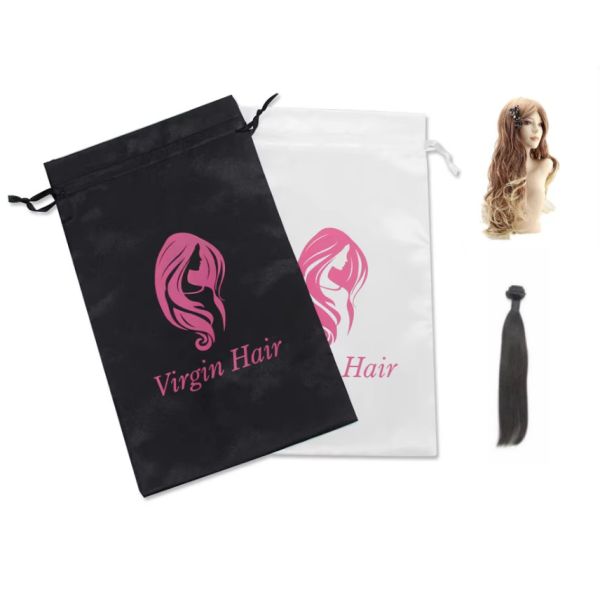 ROHS Black Satin Drawstring Bag Pouch Hair Extention Wig Package