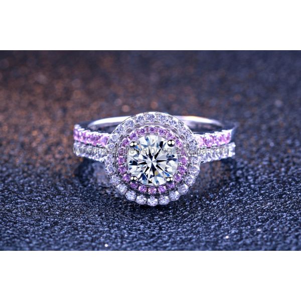 Anillo de novia de plata de 925 esterlinas Anillos de boda de compromiso de CZ redondeado para ella