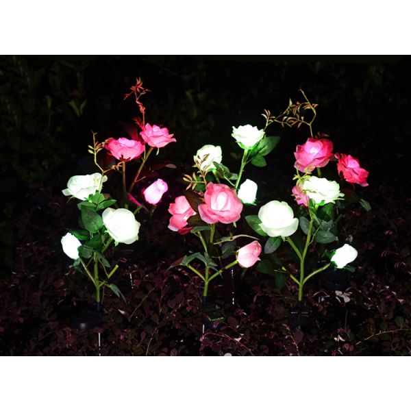 Solar three heads rose lights Ground decoration lawn lamp