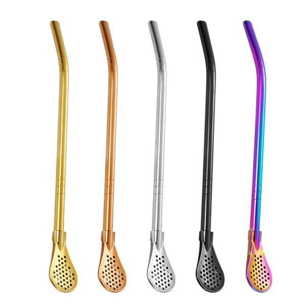 Initial Payment Detachable 304 Stainless Steel Straw Spoon Mate Tea Filter Straws