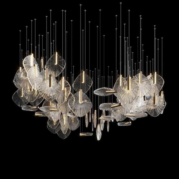 Off-Standard Custom Whole House Chandelier Glass Disc Metal Art Piece Lights