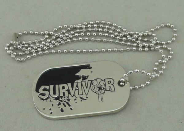 Zinc Alloy Survivor Personalised Dog Tags Soft Enamel Long Ball Chain And Nickel Plating