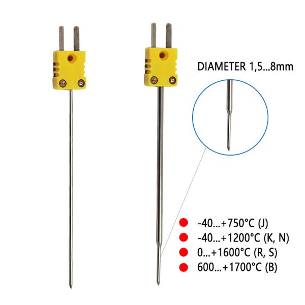 SS304 K Needle Type Probe Food Grade Thermocouple with Yellow Plug Temperature Sensor