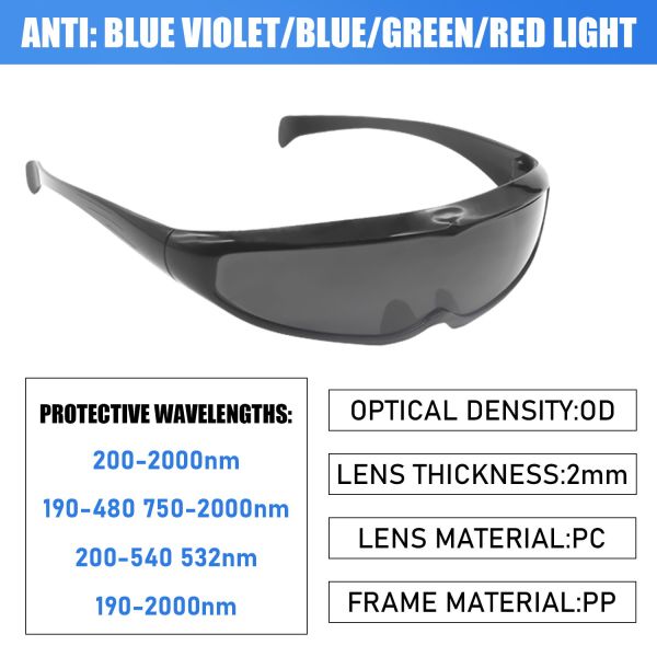 OD7+ OD6+ OD8+ ANSI Z87.1 CE EN166 Laser Safety Glasses Multi Wavelength Laser Protective Glasses