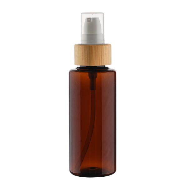 Eco-friendly 100ml Amber Plastic Empty Cosmetic Packaging – 24/410 Lotion Bottle With Bamboo Lid
