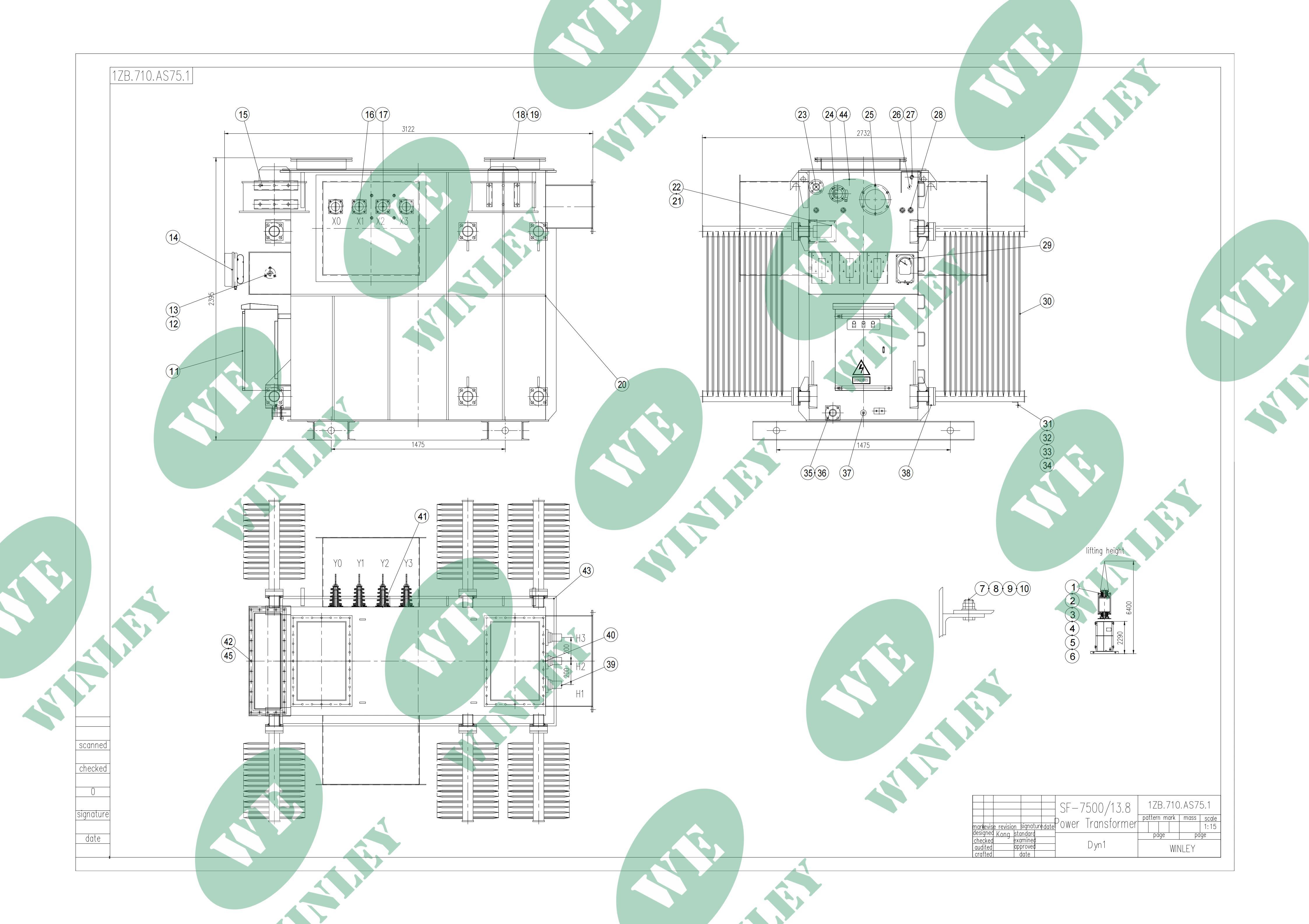 7500/10000kVA Three Phase Substation Power Transformer Dual Secondary 13800V to 7200Y/4160V ＆ 4160Y/2400V MIDEL 7131 Synthetic Ester Fluid ANSI IEEE Standards