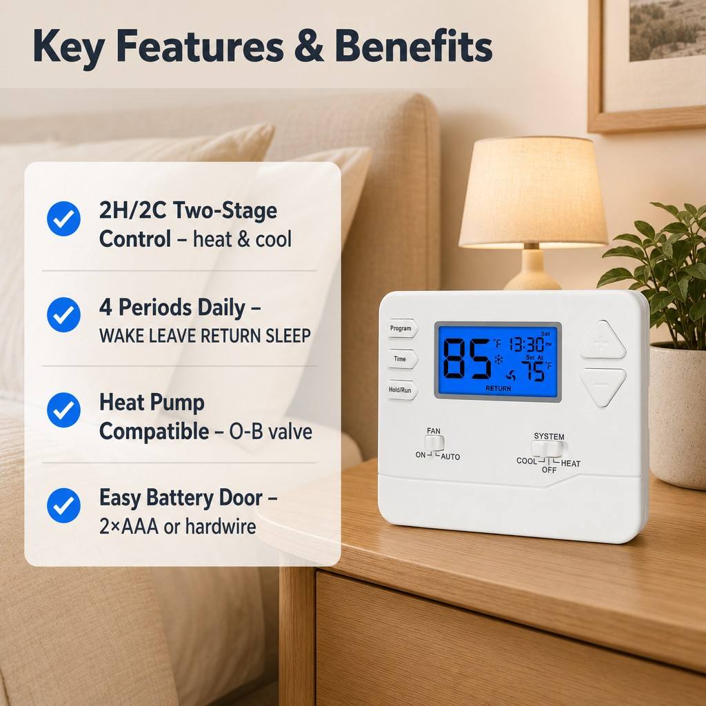 Riseem 2.08 Sq.in. Display Size Programmable Room Air Conditioning Thermostat for Customer Requirements