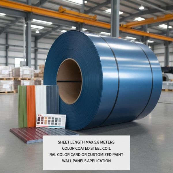 Max 5.8 Meters Sheet Length Color Coated Steel Coil with RAL Color Card or Customized Paint and High Corrosion Resistance