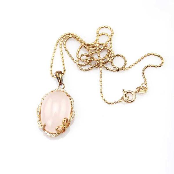 Rose Gold Plated Sterling Silver Oval 14mmx20mm Rose Quartz  Pendant Necklace (PSJ0260)