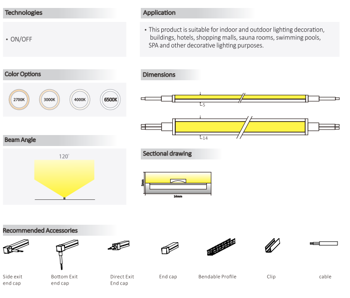 1405 Flex Sauna Light Bar 2835 2300K / 2700K / 3000K / 4000K 24V