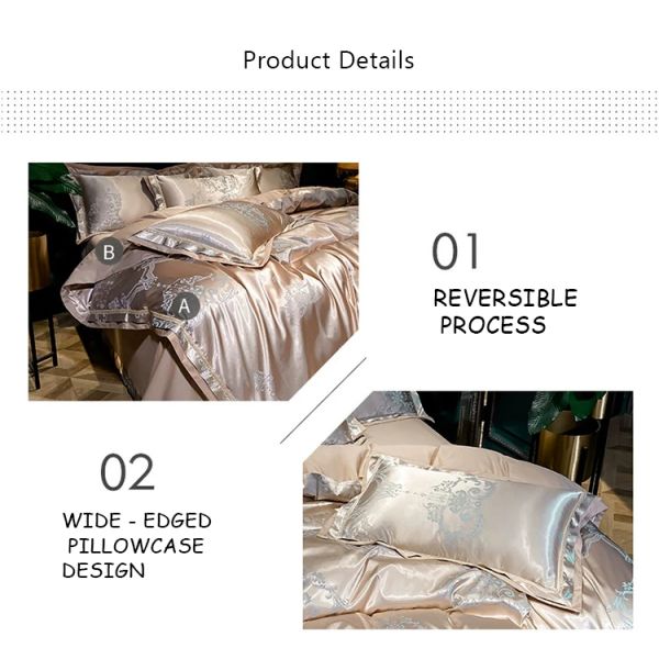Wedding Jacquard Printed Luxury King Size Silk Satin Bed Set for Sustainable Comfort