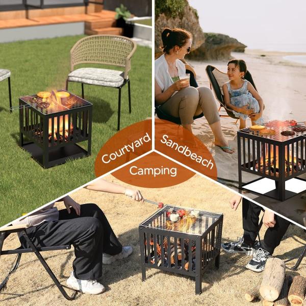 Portable Camping Wood Charcoal Burning Fireplace Weathering Steel Fire Pit for Outdoor